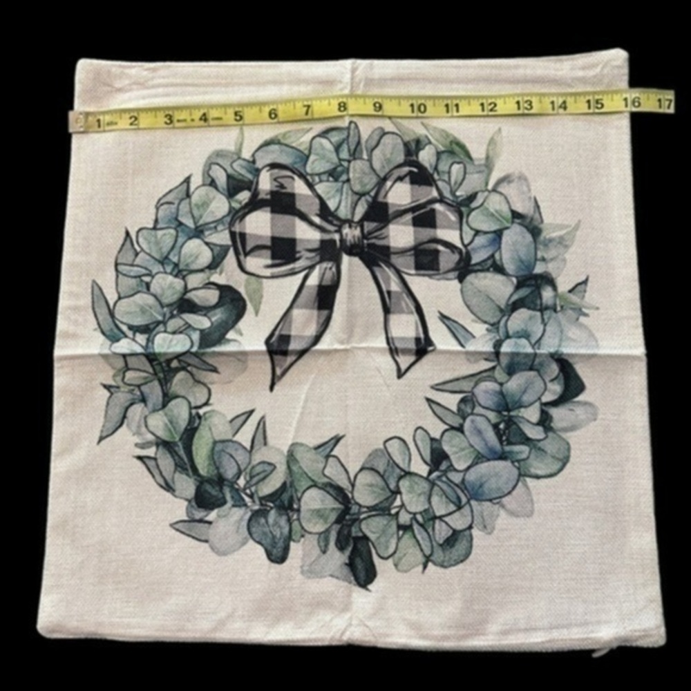 Farmhouse Style Burlap Pillow Covers Two Beige Blue Green NWOT